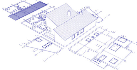 house architecture plan 3d illustration	