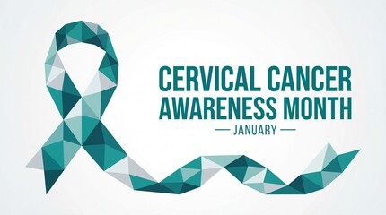 A teal and grey polygonal ribbon representing cervical cancer awareness accompanied by text indicating january as the awareness month high quality