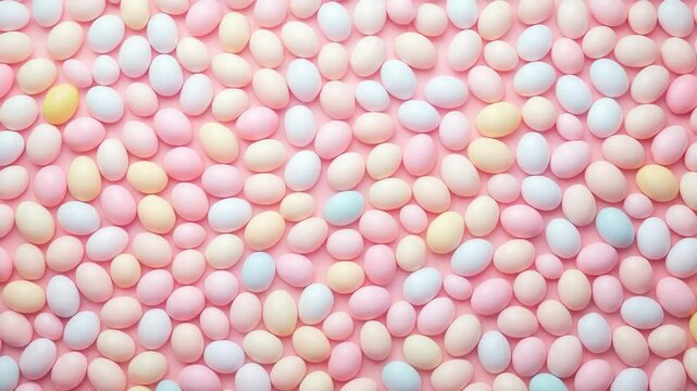 Pastel candy egg pattern scattered across soft pink background creating cheerful spring pattern