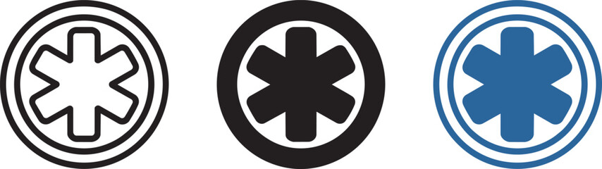 Fototapeta premium Star of life medical icon for emergency services and first aid in multiple styles