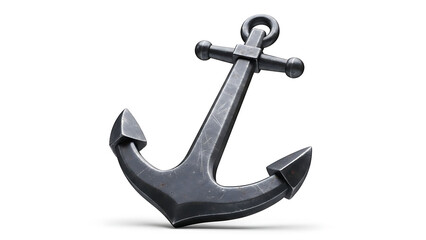 An old-fashioned, metal anchor, isolated on a pure white background, symbolizing stability and security