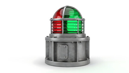 Marine Navigation Light, Red and Green Buoy Lamp, Nautical Signal Light on White Background
