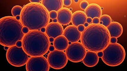 Microscopic view of glowing cells or microorganisms