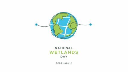Minimalist National Wetlands Day Illustration with Stylized Earth Map and Line Art