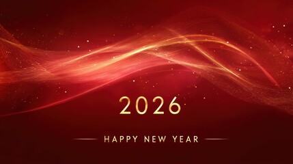 Fototapeta premium Happy New Year 2026 with elegant golden waves and sparkling lights