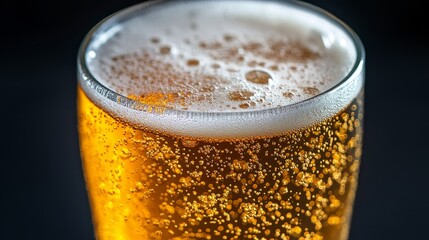 Invigorating Close-Up of Light Beer with Refreshing Carbonation and Perfect Foamy Bubbles in Glass