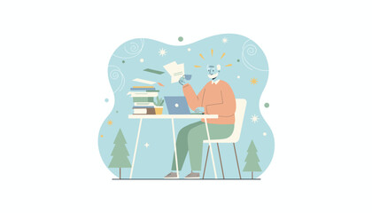 Experienced senior man working remotely on laptop managing documents Focus productivity and inspiration