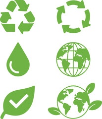 Set of green eco friendly icons for recycling and nature