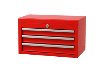 Red metal toolbox with drawers and lock