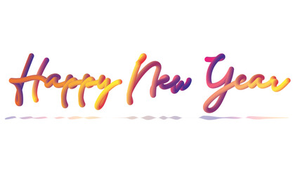 Obraz premium Colorful Happy New Year hand-lettered vector typography with modern brush style, perfect for greetings, social media posts, banners, invitations, posters, branding, and festive print or digital design