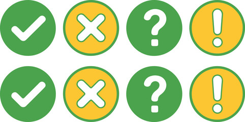 Obraz premium Set of colorful confirmation error question mark and exclamation icons