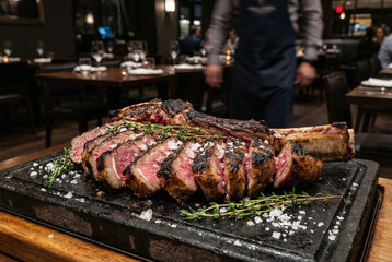 Chulet&oacute;n a la brasa servido en plancha con sal en escamas