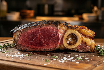 Chulet&oacute;n con hueso y tu&eacute;tano en tabla de madera