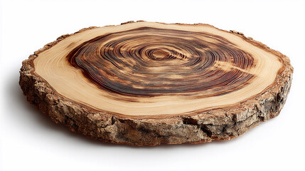 Wood slice showing growth rings and bark