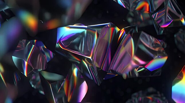 Close-up of multifaceted gemstone with rainbow light refraction