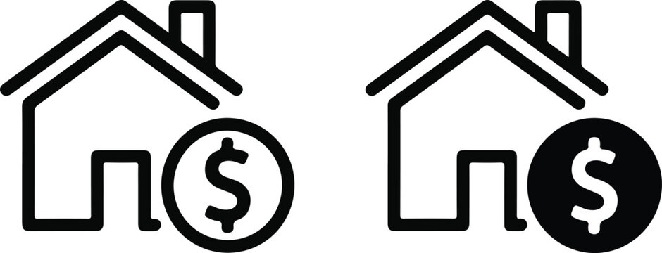 House property pricing icons set with chimney and dollar sign vector