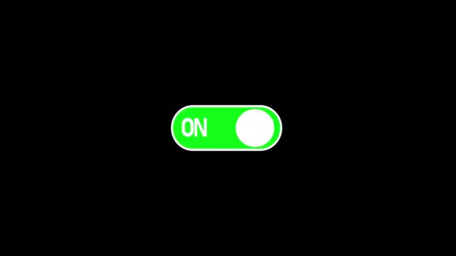On and Off Toggle switch button green screen and black background.