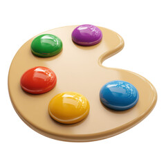 3d illustration of artists paint palette with colorful blobs isolated on transparent background