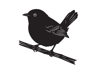 Wren in silhouette white background.