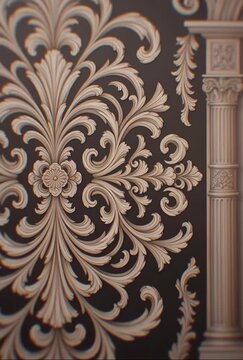 Ornate Baroque Wallpaper Design with Floral Pattern.