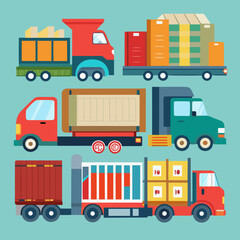 Naklejka premium Delivery Trucks and Cargo Boxes Illustration – Transportation and Logistics Concept Vector