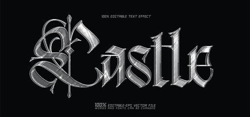 castle medieval silver gothic and polished metal text effect vector template