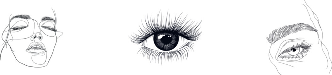Single-line art and isolated outlines combine to create modern art pieces, particularly in continuous one-line drawings of eyes