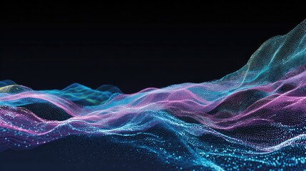 Abstract digital landscape with flowing waves in vibrant colors illustrating data visualization and technology concepts