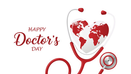Happy Doctor's Day greeting with stethoscope and heart globe