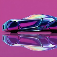 Modern car design abstraction featuring fluid shapes and glossy surfaces illuminated by vibrant neon lighting, showcasing innovative automotive aesthetics and futuristic appeal