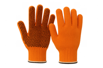 Orange knit work gloves with dotted grip providing safety and protection