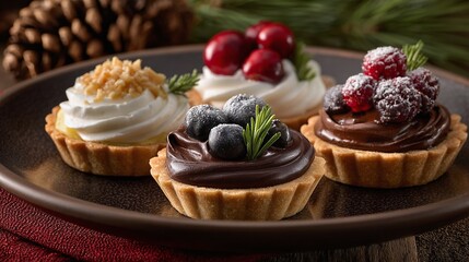 Festive fruit tarts: miniature delights topped with fresh berries and creamy fillings, perfect for holiday celebrations and sweet moments. #FruitTarts #HolidayTreats
