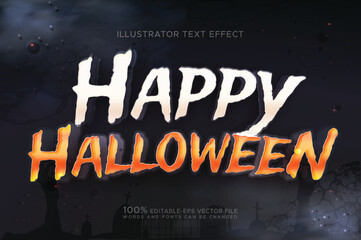 happy halloween spooky fire and ghostly brush text effect vector template