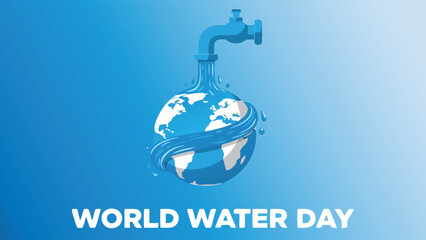 World Water Day illustration with water faucet and globe