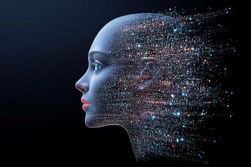 Innovative Digital Transformation Futuristic Robotic Interface with Colorful Data Mosaic Patterns