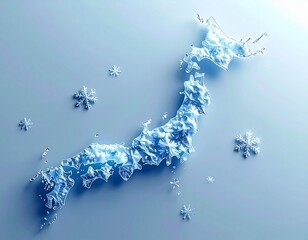 雪のイメージの日本地図（ai生成画像）