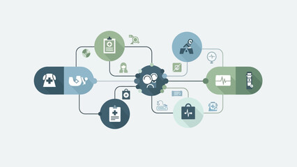 Covid 19 concept with healthcare and business icons connected