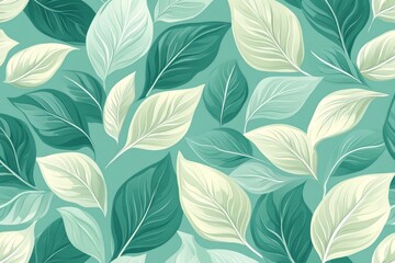 Elegant Repeating Botanical Illustration in Soft Pastel Green Colors, Modern Leafy Texture Design