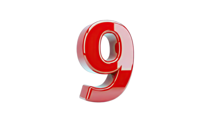 3D Red Number 9 on transparent background