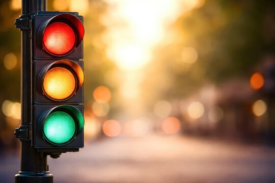A traffic light with a green light is lit up
