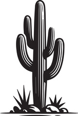 Obraz premium Desert Cactus Landscape Silhouettes Set – Western Mountains and Sun Vector Illustrations