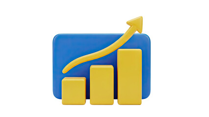 3D Bar Chart with Upward Arrow on transparent background