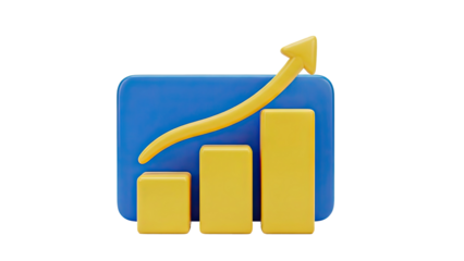 3D Bar Chart with Upward Arrow on transparent background