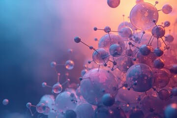 A vibrant and colorful molecular structure with spheres and bonds in a gradient background