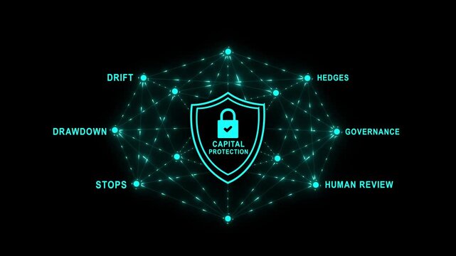 Capital protection concept with ai investment strategy to minimize loss black background and secure financial assets in business environment 4k video...