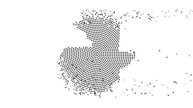 Guatemala Map Forming from Flying Dots in Gray to Black