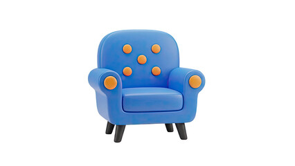 Blue armchair with orange dots