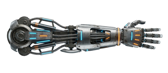 Heavy industrial robotic arm. Mechanical cyborg limb.