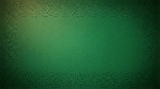 Dark green background with embossed celtic knot border. Traditional irish art pattern for design element, St. Patricks Day celebration, or presentation.