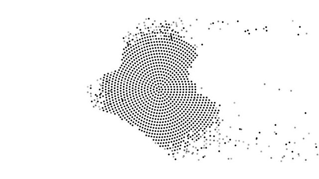 Iraq Map Forming from Flying Dots in Gray to Black